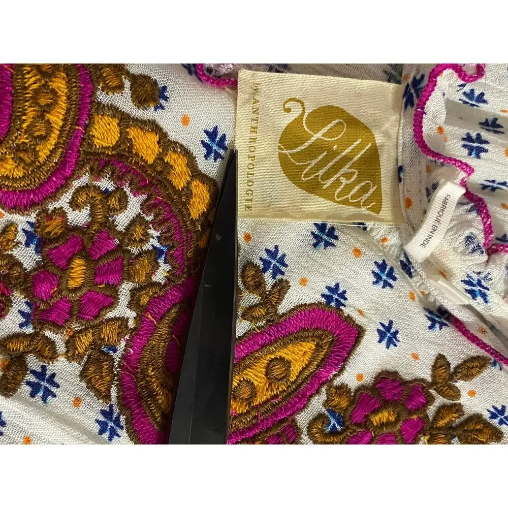 LILKA by ANTHROPOLOGIE Maggie Embroidered Paisley Vneck Dress MEDIUM Flowy Boho - Picture 6 of 7